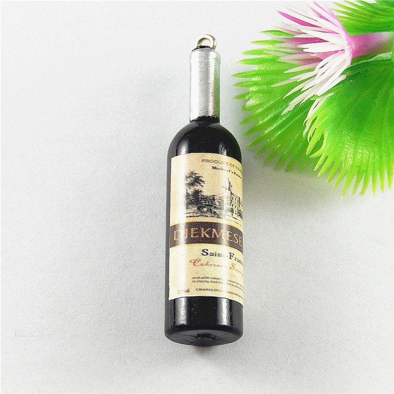 Julie Wang 10PCS Black Resin Charm Simulated Lovely Wine Bottle Suspension Pendants For Jewelry Necklace Earring Accessory