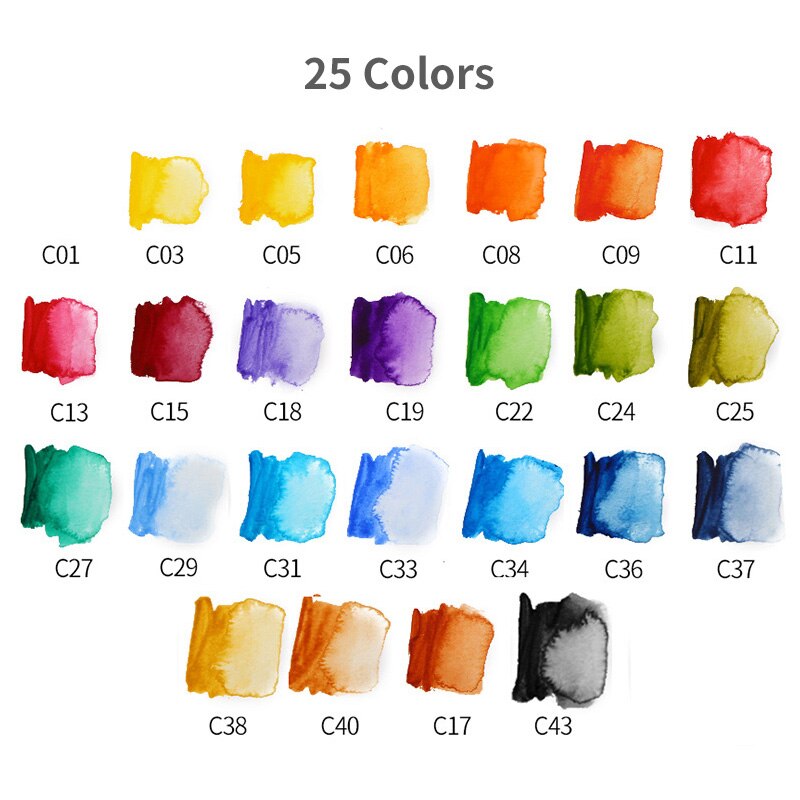 Superior 18/25/33/42- farvet fast akvarelsæt sammenklappeligt vandfarvemaling vandpensel akvarelpigment til tegning: 25 farver