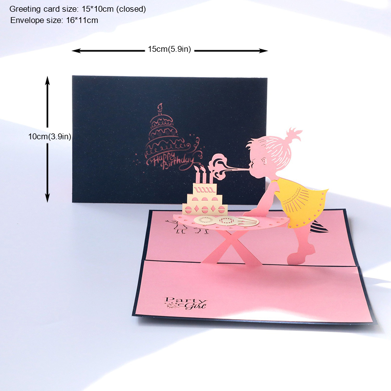 3D powitanie urodziny ciasto karty Pop-Up z kopertą dla dziewczyny dzieci przyjaciel rodzina błogosławieństwo pocztówka urodziny ręcznie robione prezenty: 17