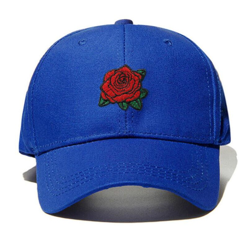 Rose baseball kasket hip hop kvinder bomuld broderi blomst snapback hat udendørs sport buet sommer hat kvindelig far hat: Kongeblå