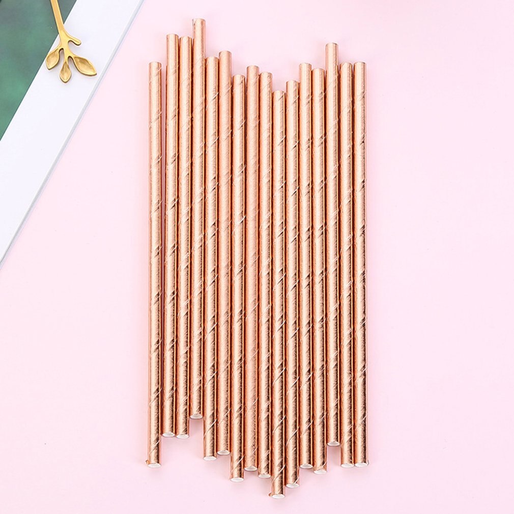 25 Pcs Rose Goud Papier Pipet Folie Streep Paper Rietjes Gold Folie Streep Papier Rietjes Zilver Verijdelde Streep Chevron