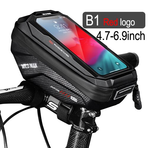 Funda impermeable para teléfono móvil, bolsa para manillar de bicicleta de montaña, accesorios para ciclismo, 6,9 pulgadas, novedad: B1 Red logo