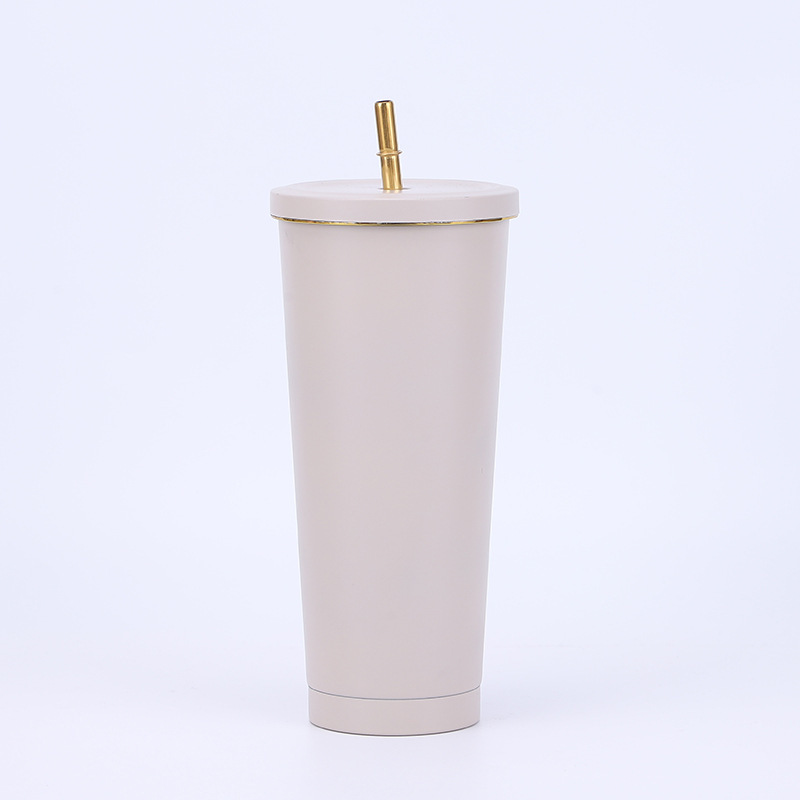 Vacuum Insulated Mug Stainless Steel Thermos Cup Car Coffee Milk Tea Drinking Cup With Straw: light yellow
