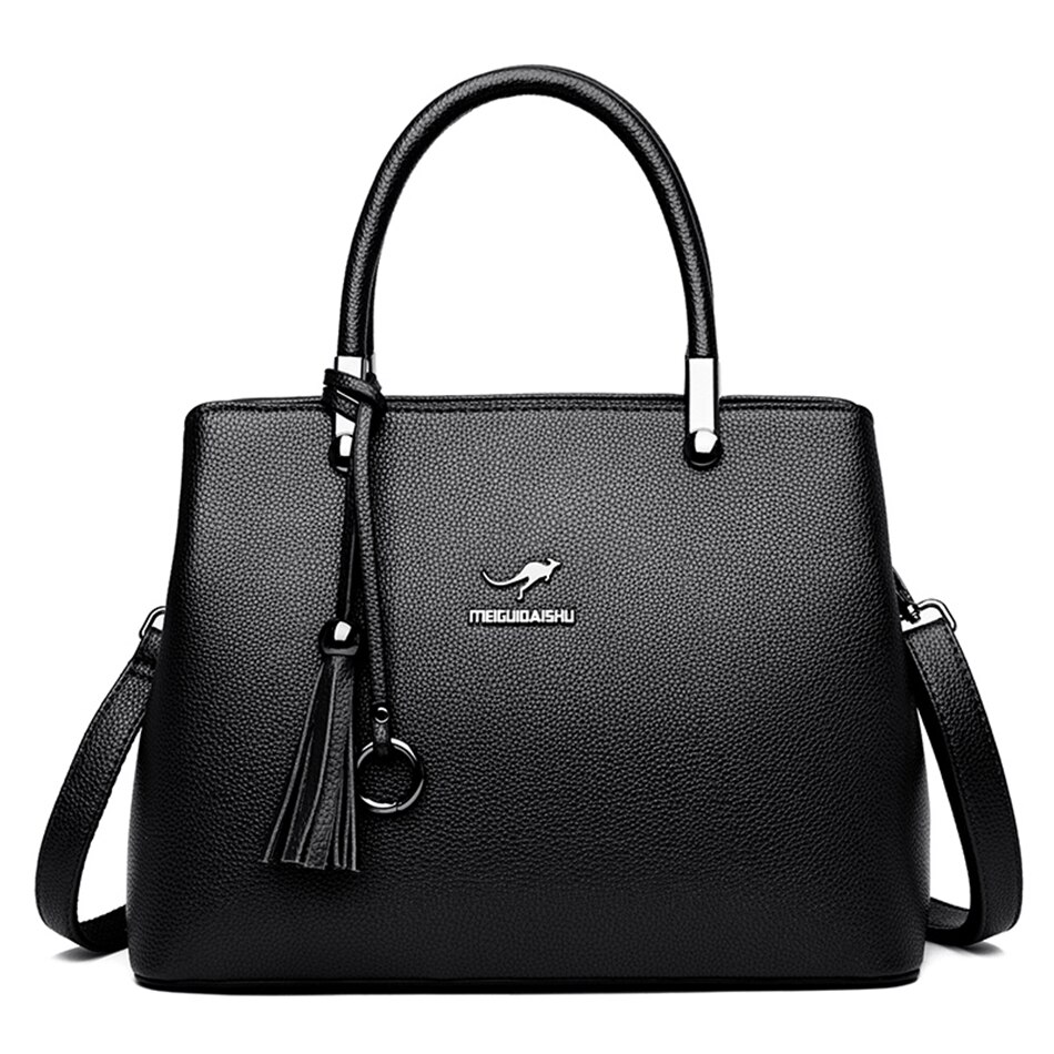 Large Capacity Soft Leather Crossbody Bags for Women Luxry Handbags Women Bags Casual Travel Tote Shoulder Bag: Black