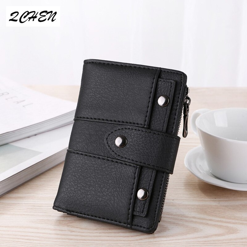 Vertikal damplånbok nitmaterial pu-läder kort plånbok clutchväska trefaldig multifunktionsdragkedja 181