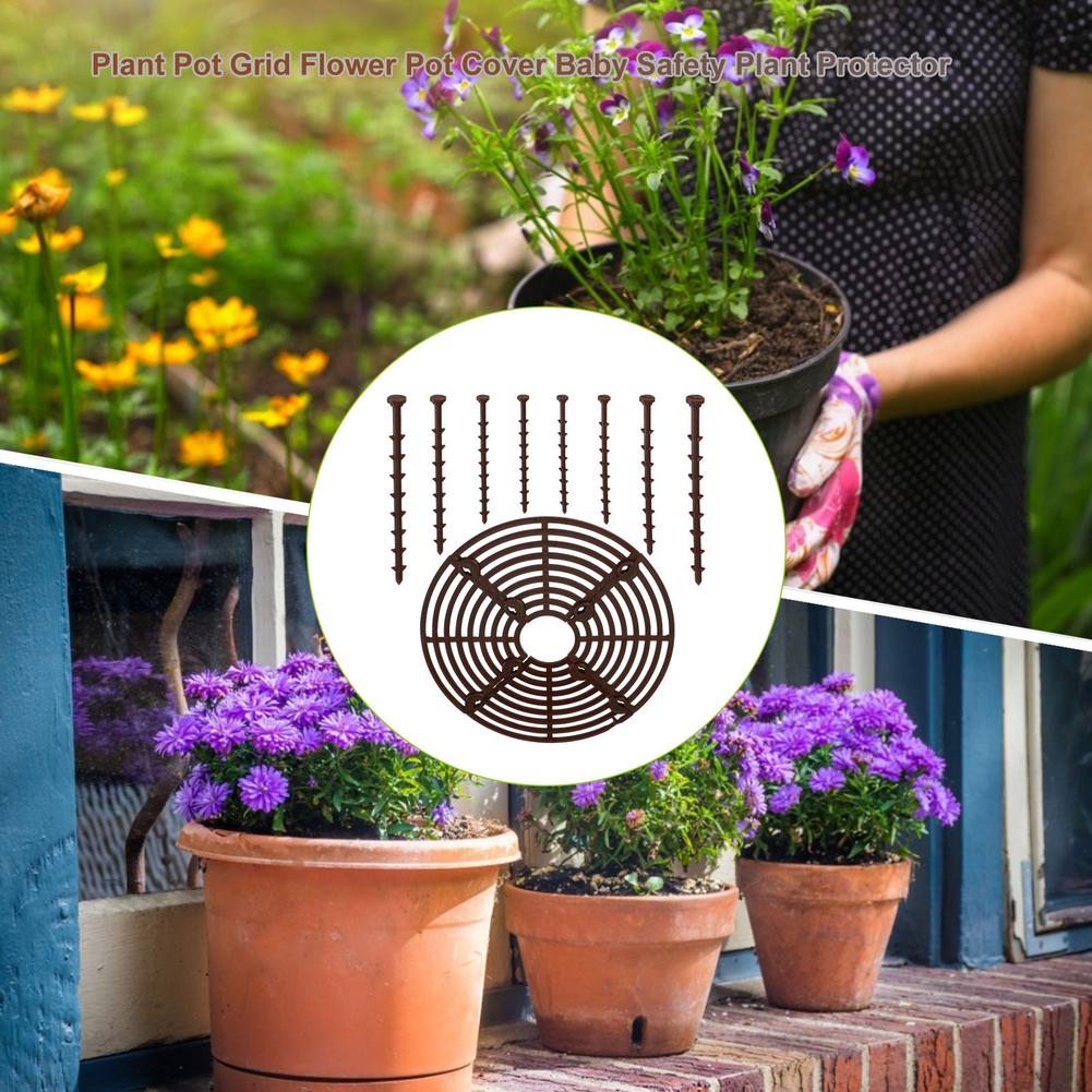 Couvercle de Pot de fleur en plastique, grille de taille découpable, protecteur de plante, cadre de grille marron, protection du sol, sécurité pour bébé
