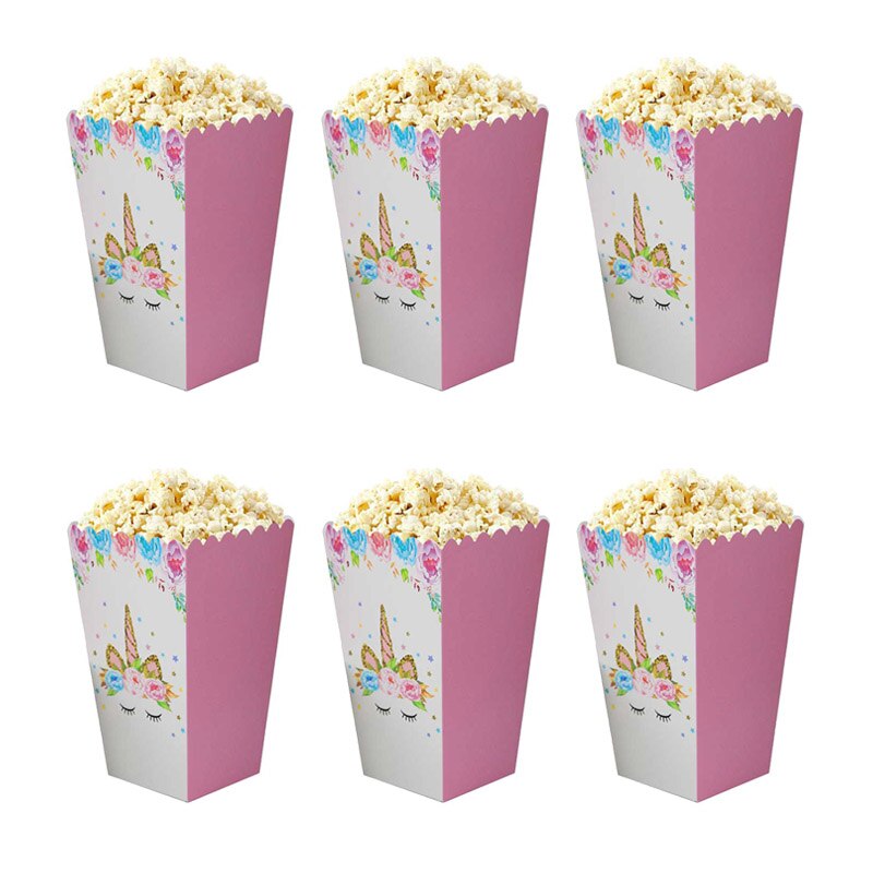 6 st unicorn party popcorn lådor diy födelsedagsfest dekor unicorn tema party popcorn väskor baby shower barn favoriter: Enhörning 3