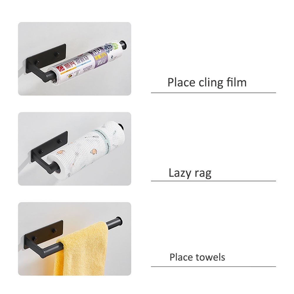 Punch-Free Black Kitchen Accessories Organizer Cling Film Rack Aluminum Napkin Hanger Bathroom Space Tissue Holder
