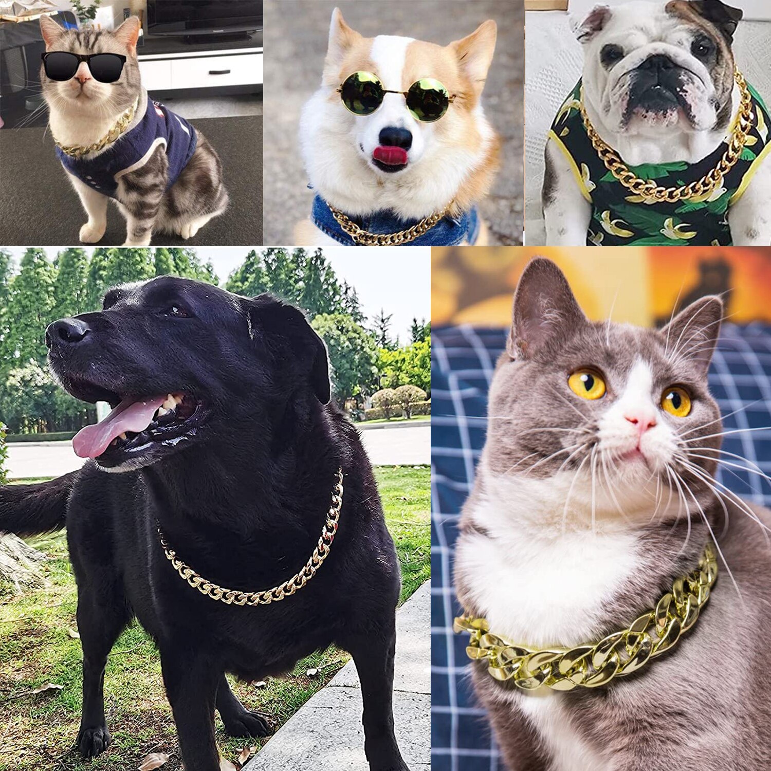 Huisdier Ketting Dikke Gouden Ketting Vergulde Plastic Verstelbare Halsband Voor Medium Grote Honden Bulldog Training Huisdieren Accessoires