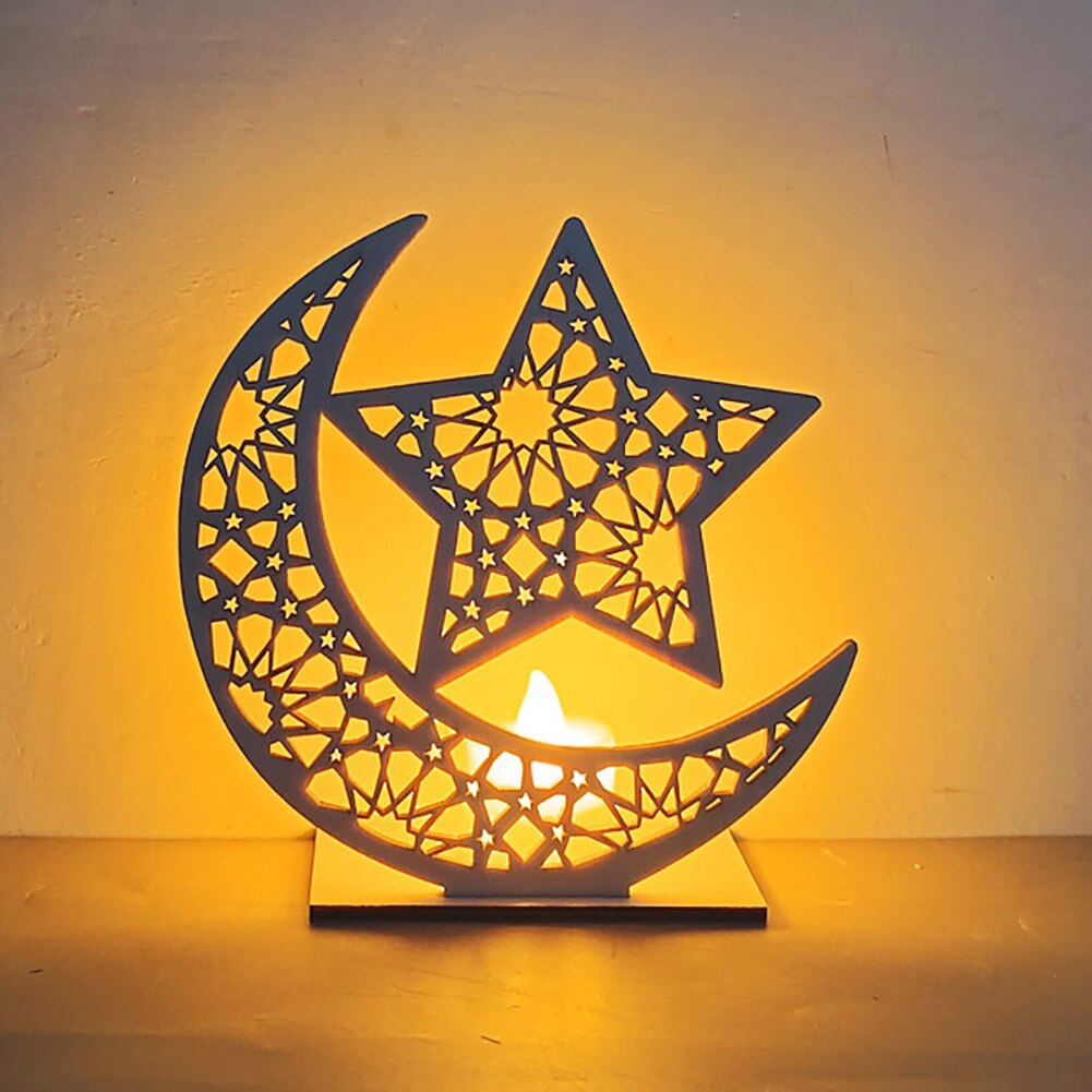 Ramadan Decoration for Home, Table Lamp Wooden Moon Star Night Lights Lantern for Party Ramadan Mubarak Eid Decoration: 11