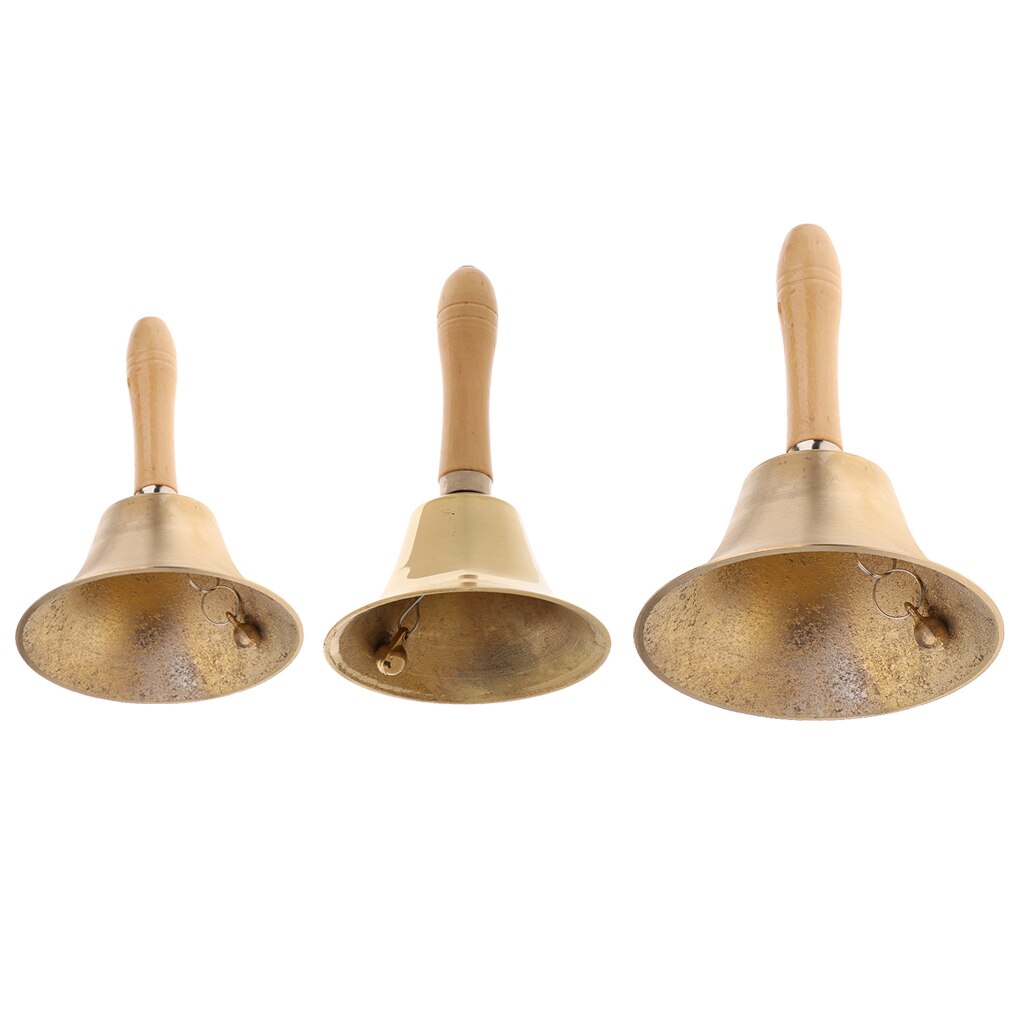 Exquisite Copper Brass Handbell W/ Wooden Handle Dinner Bell Service Bell