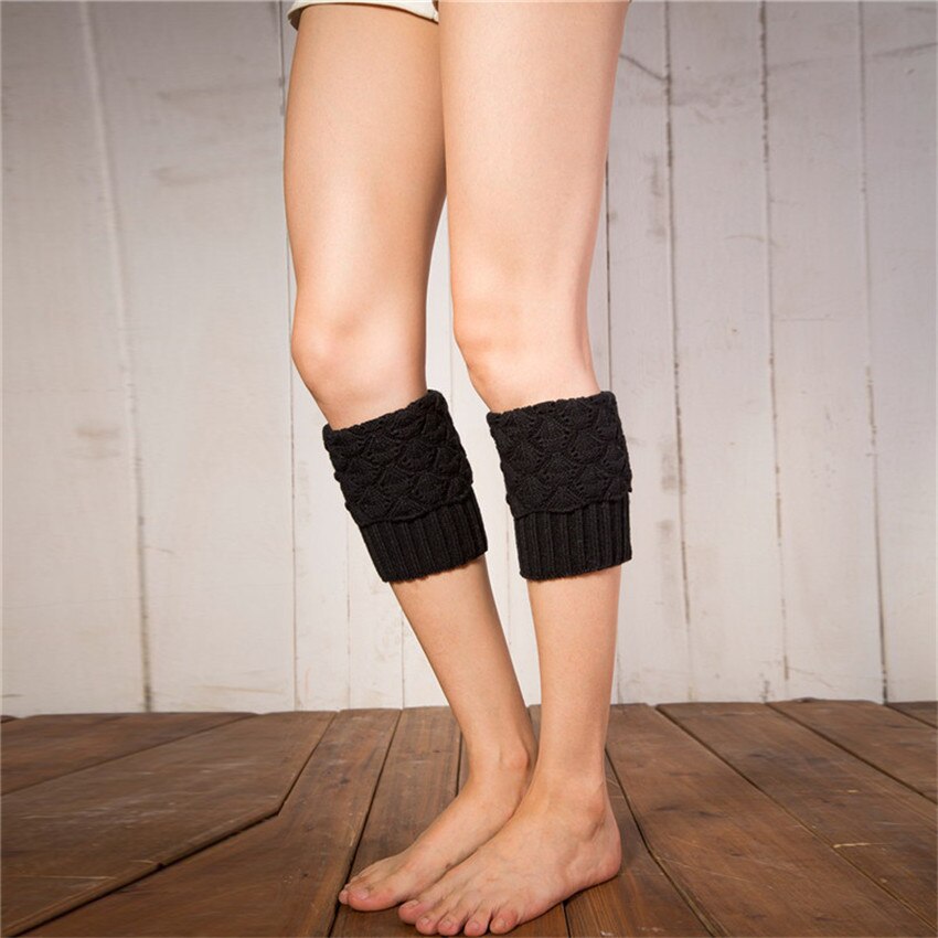 Boot Sokken Vrouwen Dames Haak Gebreide Shell Boot Manchetten Toppers Knit Beenwarmers Winter Korte Liner Boot Sokken: Black
