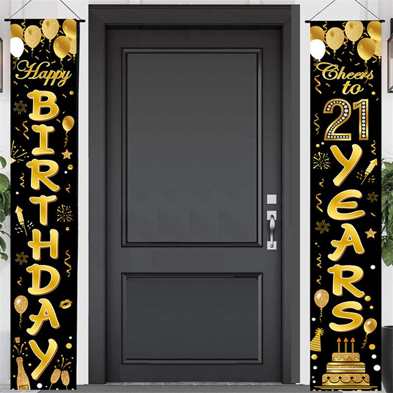 Happy Birthday Door Curtain 30 Birthday Party Decorations Anniversary Party Adult 30 40 50 60 70 80 Year Birthday Couplet Flag: birthday flag 21