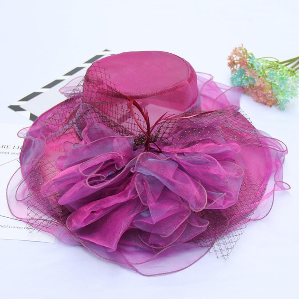 Wedding Hats For Bride Evening Organza Flower Sun Hat chapeau de mariage Wedding Accessories YSAN612: fuchsia