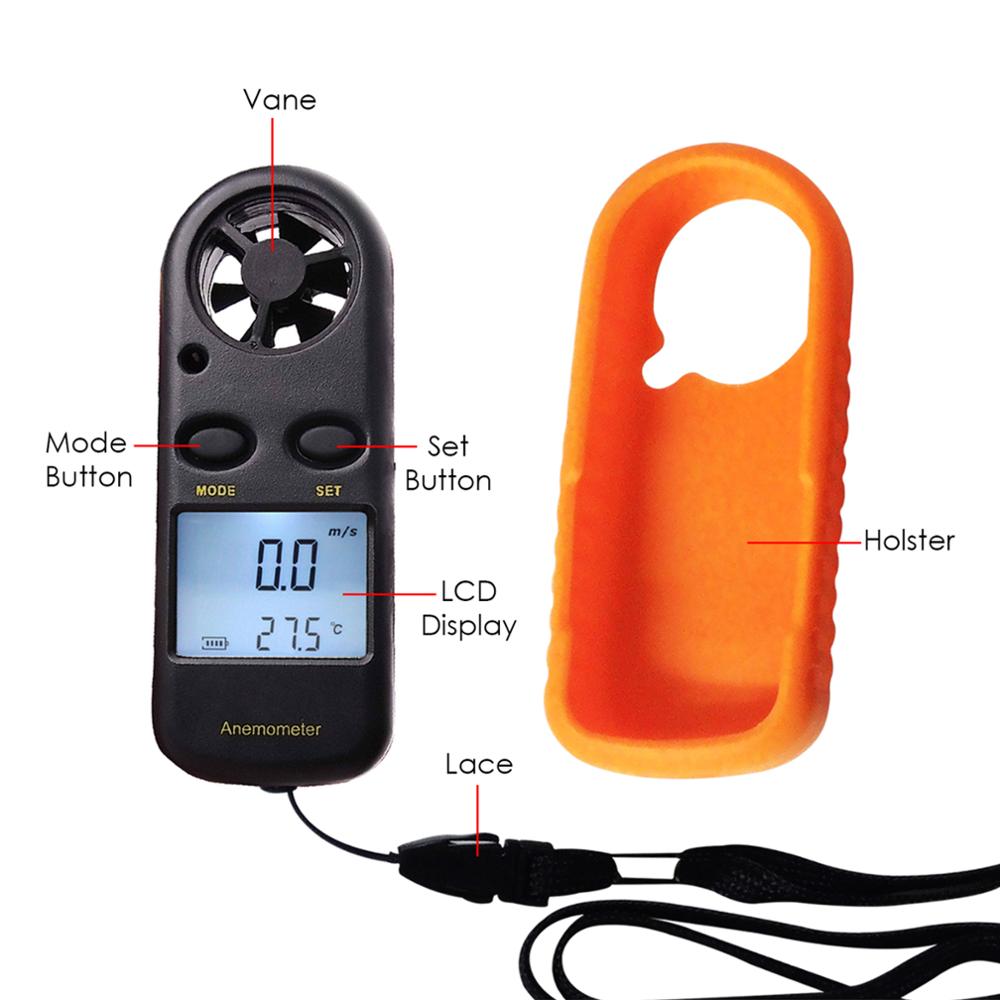 Digital 2-in-1 Mini Anemometer Thermometer Air Wind Flow Speed Temperature Beaufort Meter