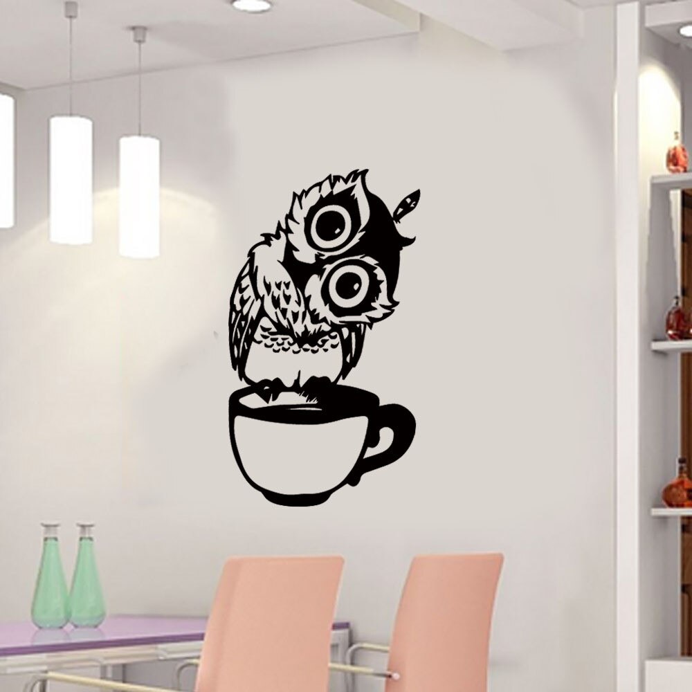 Mignon tête inclinée hibou autocollant mur pour enfants chambres Vinilos Paredes café tasse animaux chambre pvc affiches murale Art cuisine décor