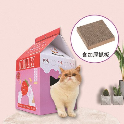 Melk Doos Kat Huis Kat Doos Nest Kat Krasraad Grinder Klauw Slijtvaste Supplies Pet Kat Slaap Spelen bed: strawberry