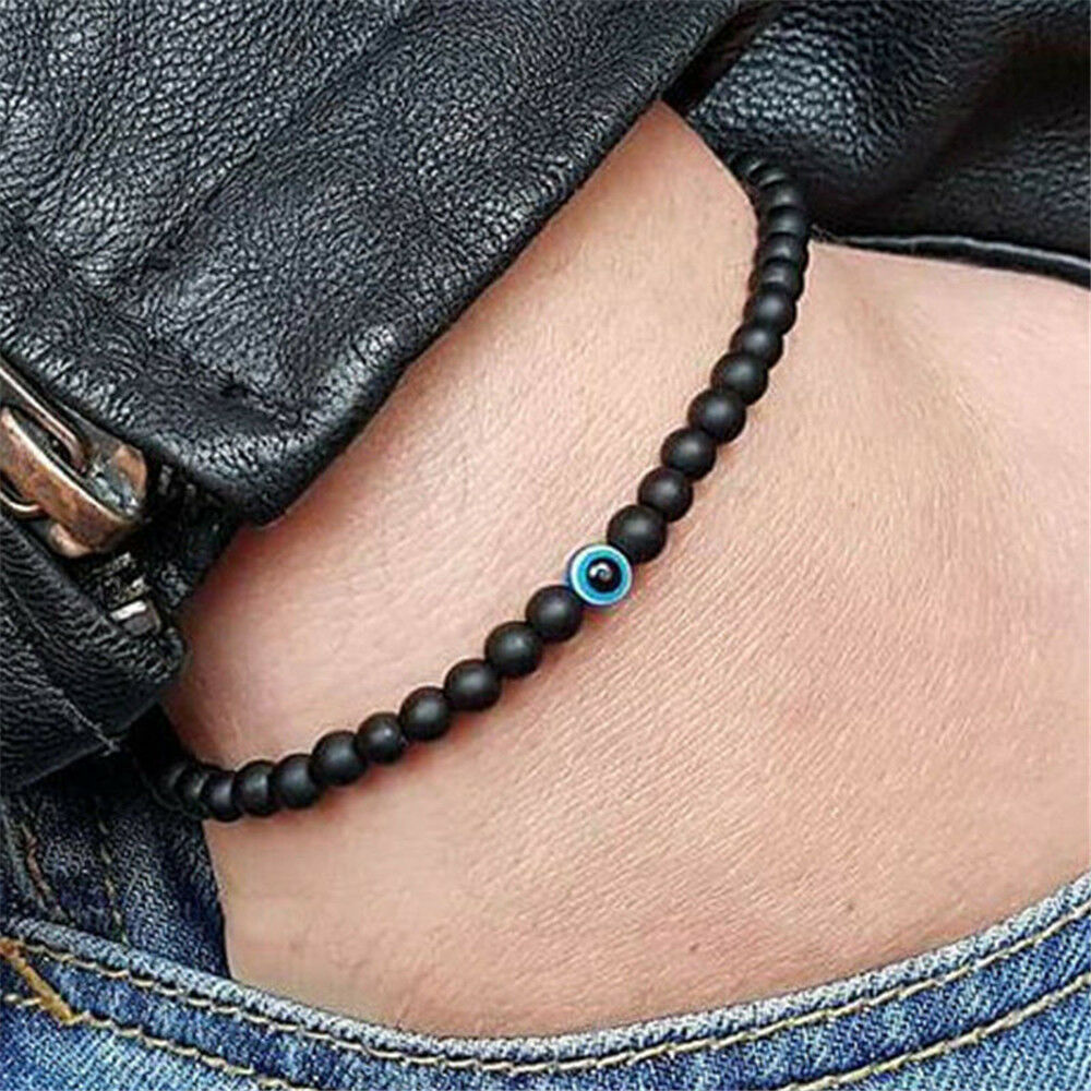 Türkische Bösen Augen Armband Schwarz Natürliche Stein Perlen Obsidian Männer Braslet für Frauen Männer Yoga Hand Schmuck Zubehör