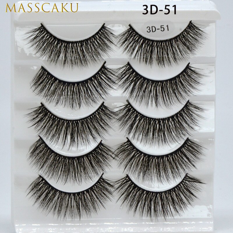 Masscaku 5 par mink fransar faux ögonfransar mink lösögonfransar dramatisk volym fransar fransförlängning makeup kit cilios: 3d-51