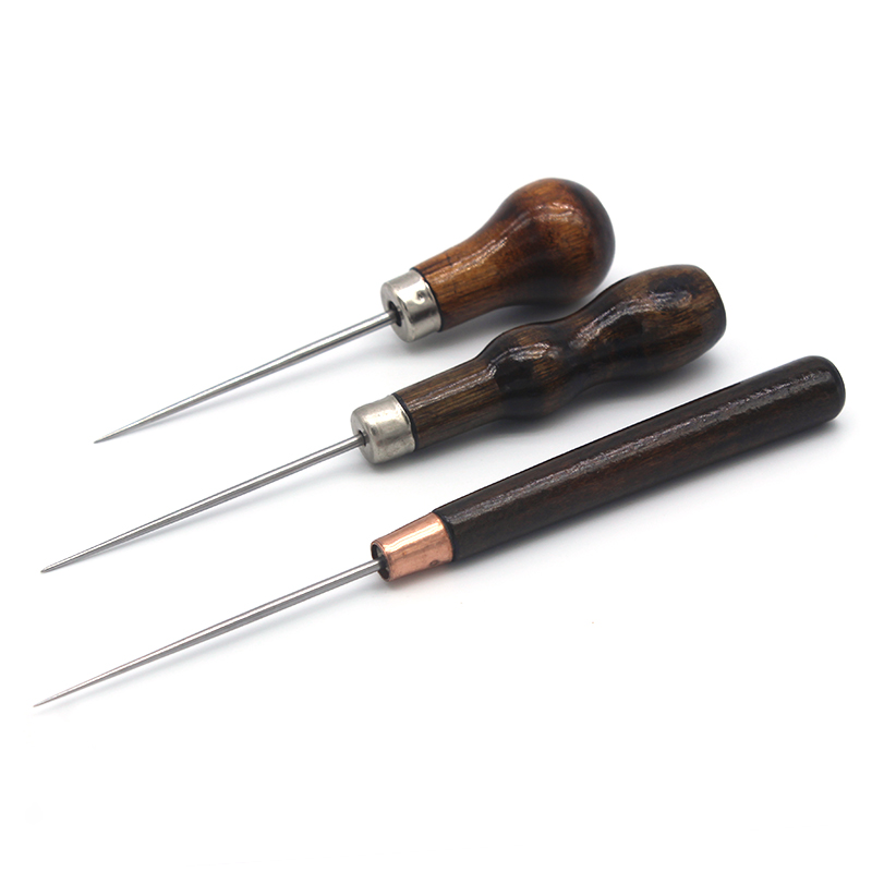 Herramientas de taladro de posicionamiento de punzón con mango de madera de 3 uds. Punzón de cuero punteado DIY agujas de costura de sastre herramienta de reparación de zapatos