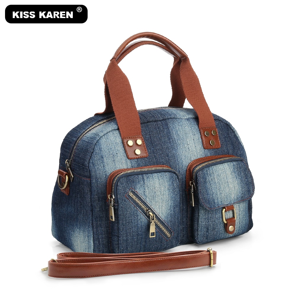 nouvelles femmes élégantes fourre-tout spacieux et Durable dames sacs à main jean sacs à bandoulière femmes sac fourre-tout décontracté Denim-wash bleu