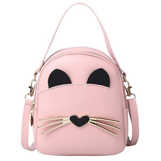 Yogodlns Women PU Leather Small Shoulder Bag Girl School Bags for Teenager Girls Female Preppy Cat Cartoon Blosa