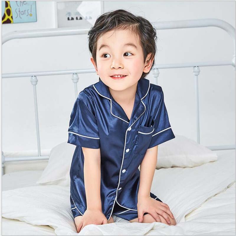 Zomer Jongens Nachtkleding Cartoon Kant Nachtkleding Set Meisjes Kleding Set Thuis Kleding Pyjama Katoen Effen Jongens Nachtkleding: Blauw / 12