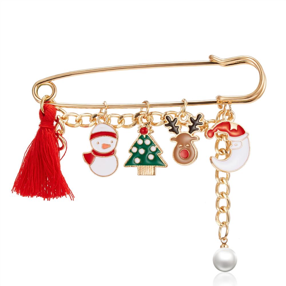Weihnachten Brosche Stifte Santa Claus Weihnachten Baum Quaste Perle Anhänger Brosche Elch Glocken Glocken Schneemann Glocken Schneeflocke Weihnachten Brosche: 3