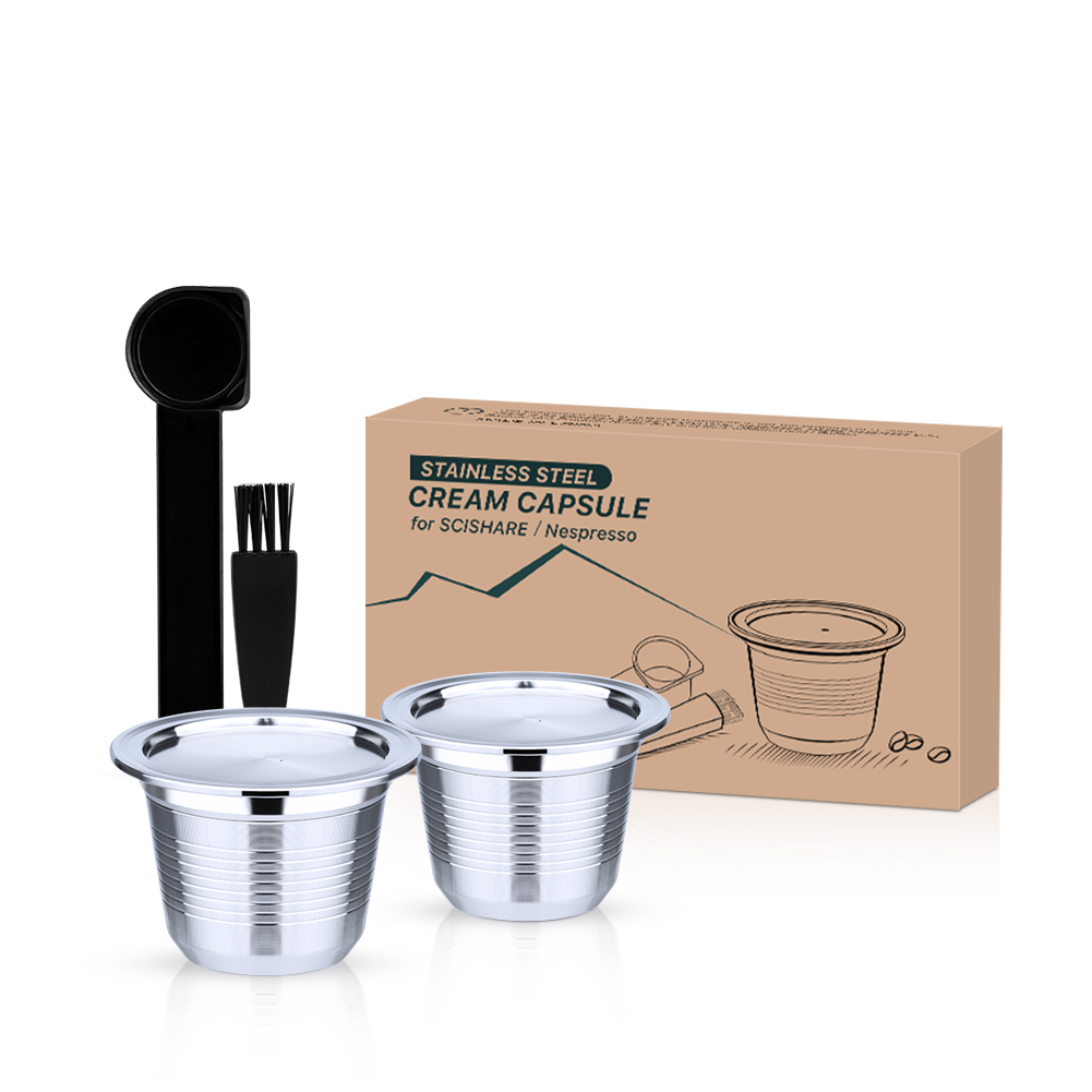 Espresso Capsulas De Cafe Recargables for Nespresso Stainless Steel Square Hole Refillable Capsule for Scishare Reusable Pods: 2 capsules