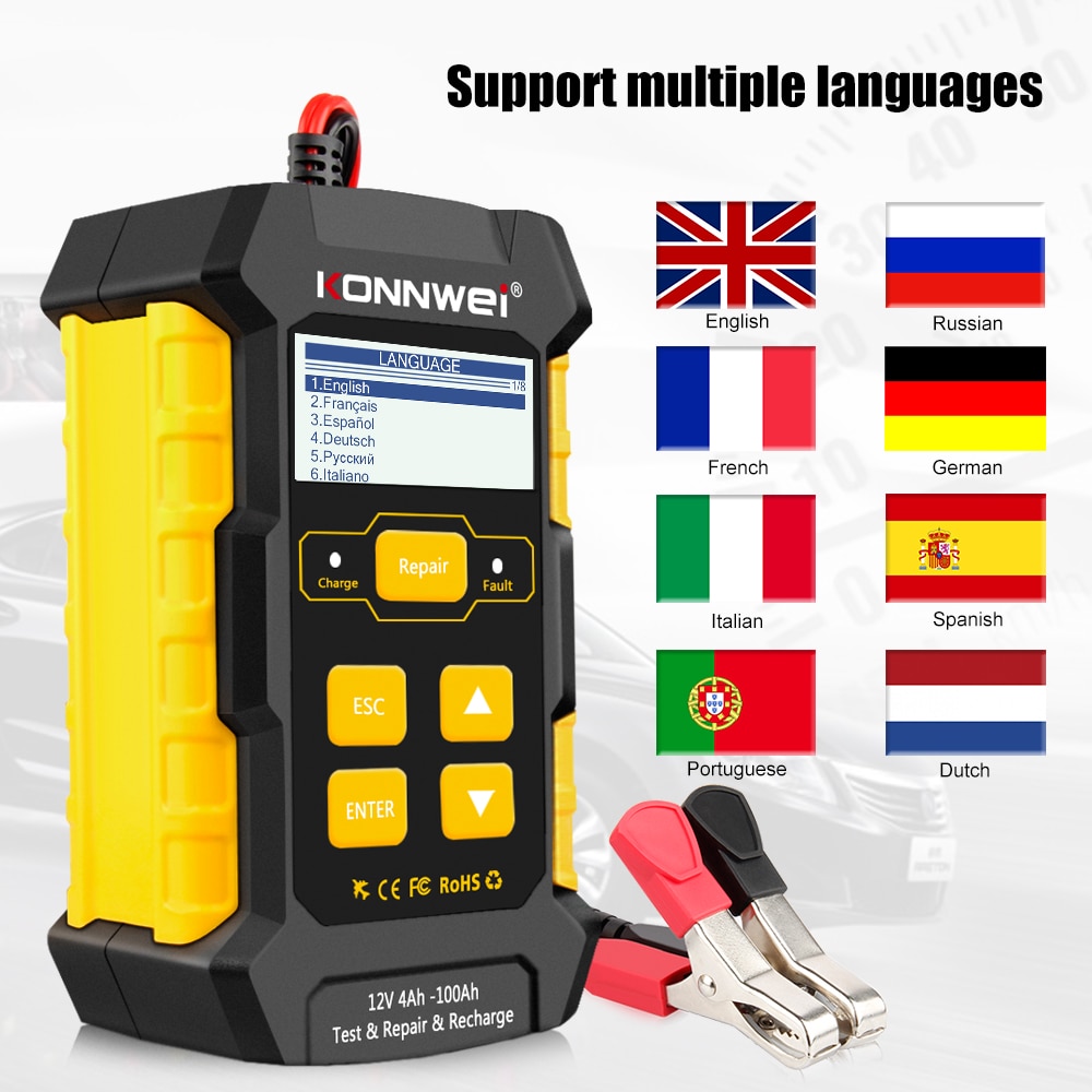 KONNWEI KW510 Car Battery Tester Charger Analyzer Battery Charger 12v Wet Dry Lead Acid Battery Automatic Car Diagnostic Tool