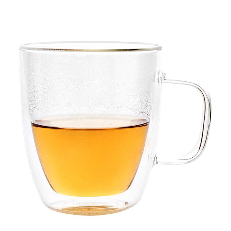 Vasos de agua grandes de 475ml, vaso de vidrio para beber, vasos de zumo con tapa de bambú, soporte grande para té, tazas de pared doble