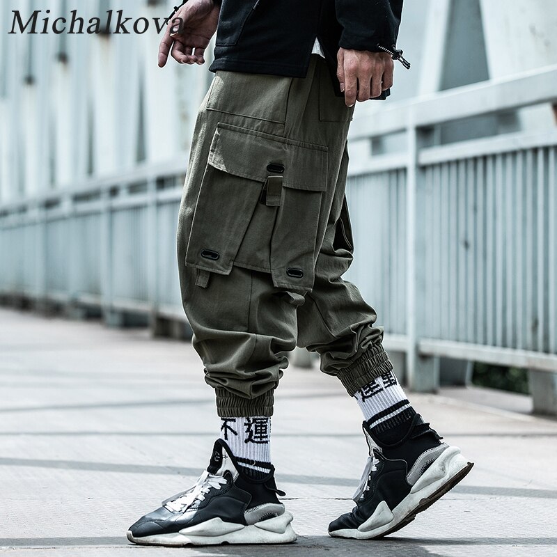 ¡Novedad del 2020SS! Pantalones de paracaidista michalkova para hombre, pantalones de sudadera con bolsillos grandes multifunción, pantalones casuales, pantalones, mallas, pantalones Cargo