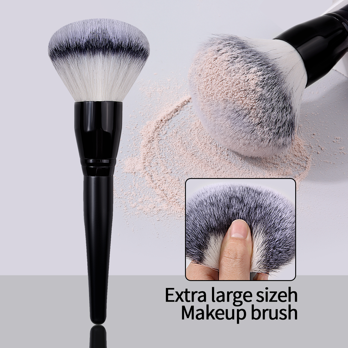 1 peça pincel de pó solto ultra grande, pincel de configuração multifuncional de alta qualidade para maquiagem facial, ferramenta de pincel de maquiagem macia: Preto
