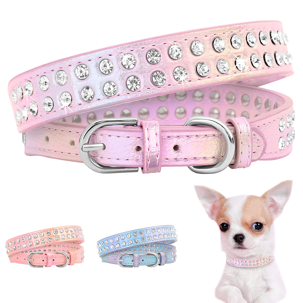 Strass halsband glanzende diamant kat hondenhalsbanden kristal glitter puppy huisdier lederen ketting voor kleine middelgrote honden Chihuahua