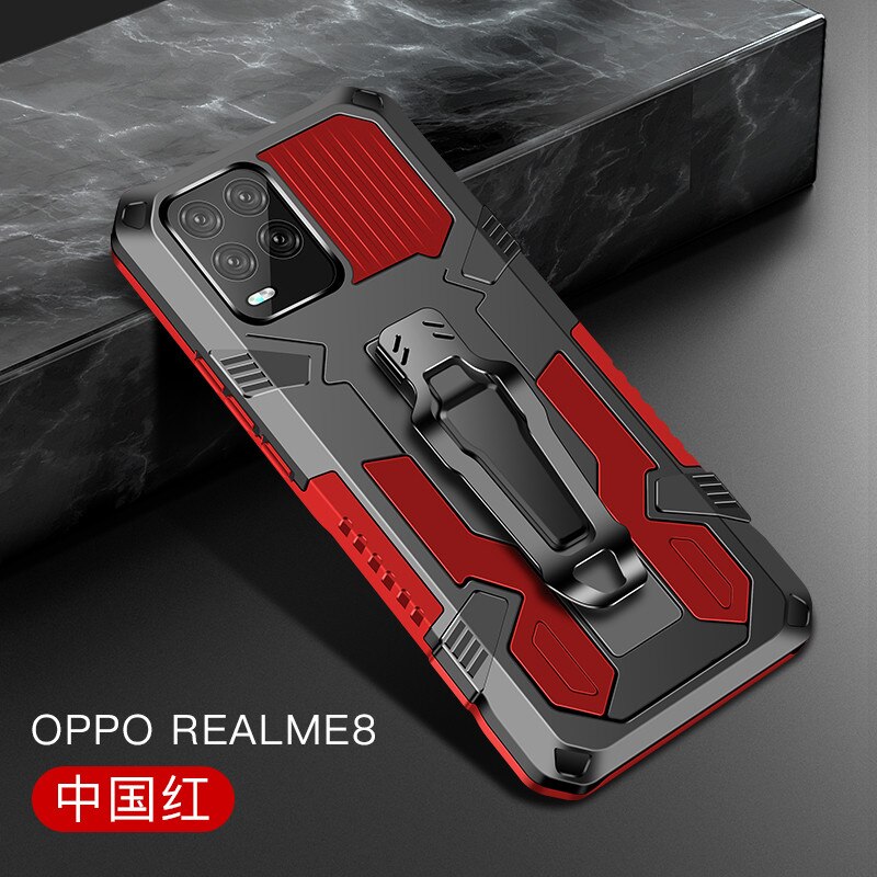 Armor Case For Realme 8 Pro Case Shockproof Belt Clip Holster Cover For OPPO Realme 8 Funda para Realme8 4G Realme 8Pro 6.4&quot;: For Realme 8 4G / Red