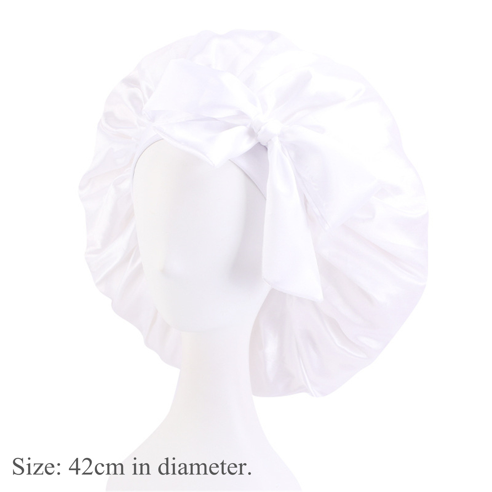 Bonnet de douche de luxe pour femmes, étanche, réutilisable, bonnet de bain, pour cheveux longs, grand Turban: white