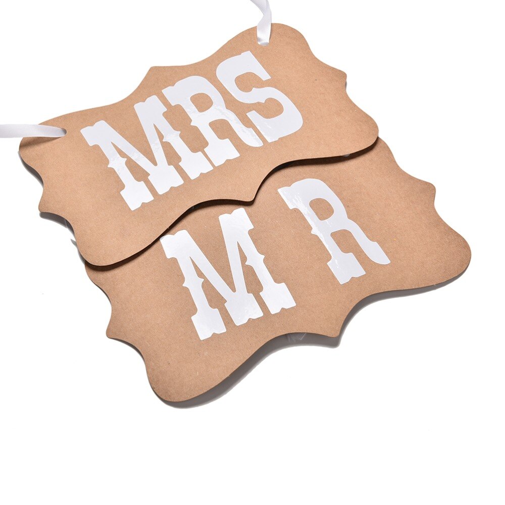 Novo 1 conjunto festa favor carta guirlanda banner diy mr mrs placa de papel + fita sinal foto cabine adereços decoração casamento