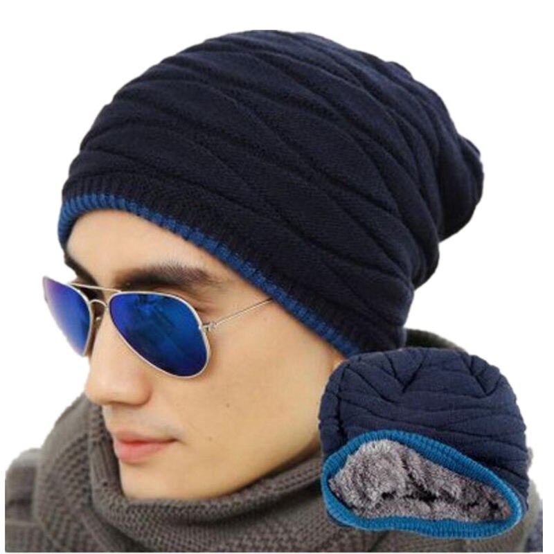 Unisex Voegen Fluwelen Mutsen Warme Gebreide Muts Man En Vrouwen Winter Hoed Effen Kleur Elastische Stijlen Cap Klassieke Winter baret: Blue