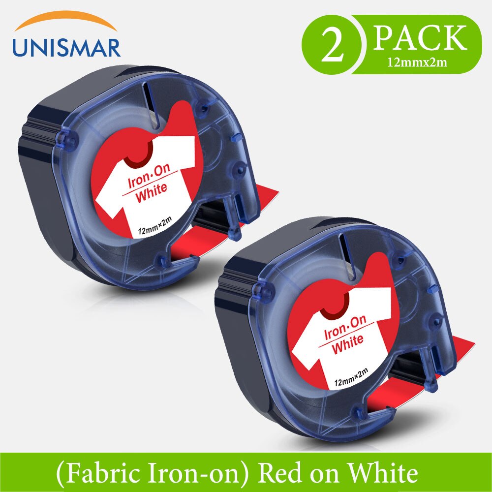 Unismar Veelkleurige Compatibel Voor Dymo Lt 18769 18773 18777 Stof Ijzer-On Label 18768 18775 18779 Voor Letratag LT-100H labeler: 2PK Red on White