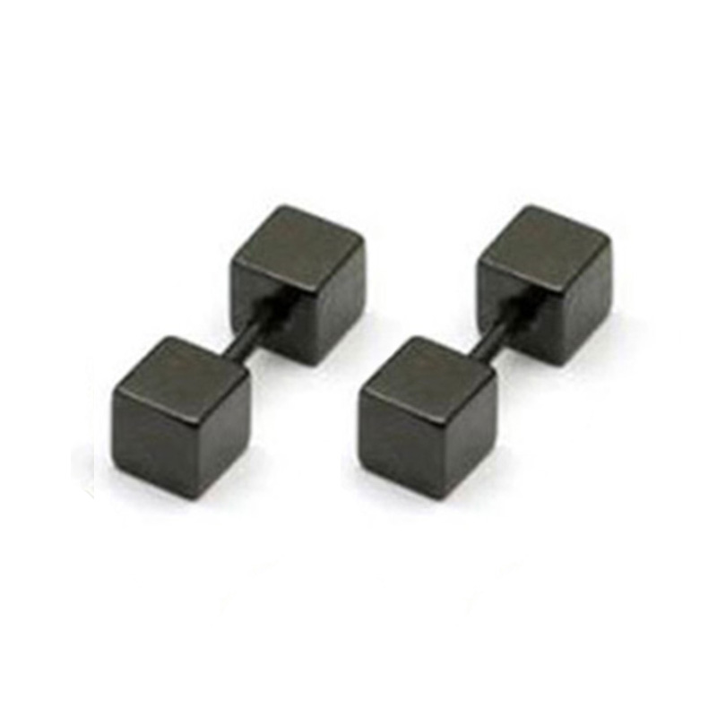 Pendientes cuadrados geométricos de doble cara para mujer/hombre, tornillo de acero inoxidable, Pin fino para oreja, joyería pequeña para hueso del oído, 2 uds.: Verde / Rodio plateado