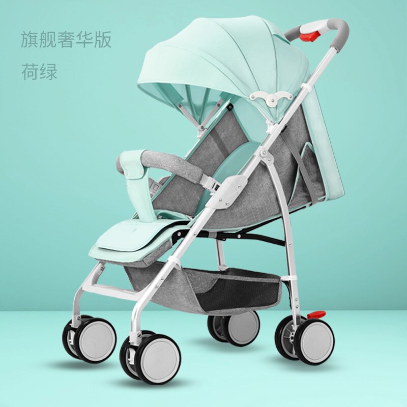 Baby Stroller Ultra Light Portable Can Sit Reclining Baby Umbrella Folding Shock Absorber Children Trolley Kinderwagen: green