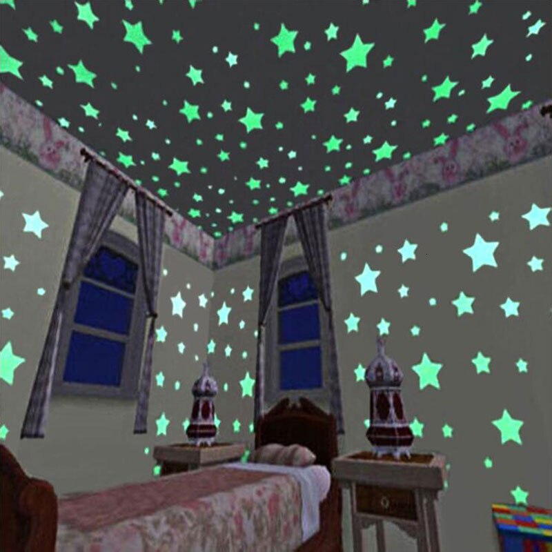 50 stk / pakke diy børn fluorescerende klistermærker lysende stjerner klistermærker soveværelse lysende væg fluorescerende klistermærker husstandsindretning