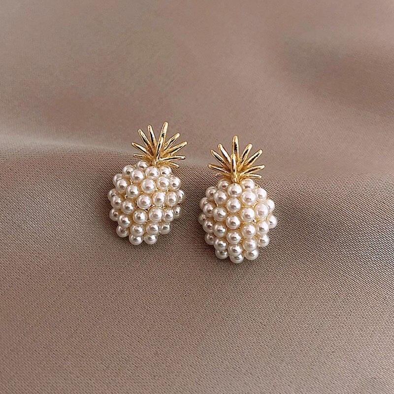 Brincos de pérola de abacaxi francês retro simples brincos pequenos e bonitos super fada all-match brincos sandálias femininas 2021 brinco