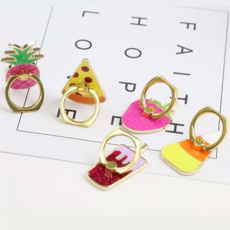 360 Degree Metal Finger Ring Jewelry Smart Phone Stand Holder Fruit Pineapple Mobile Phone Holder Stand For Iphone All Phone