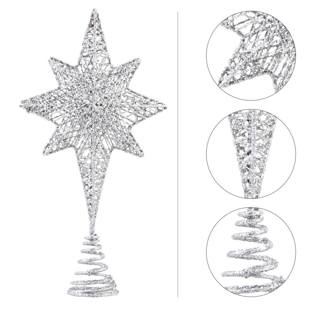 1Pc Christmas Eight Pointed Star Tree Topper Party Xmas Tree Ornament (Golden): Silver