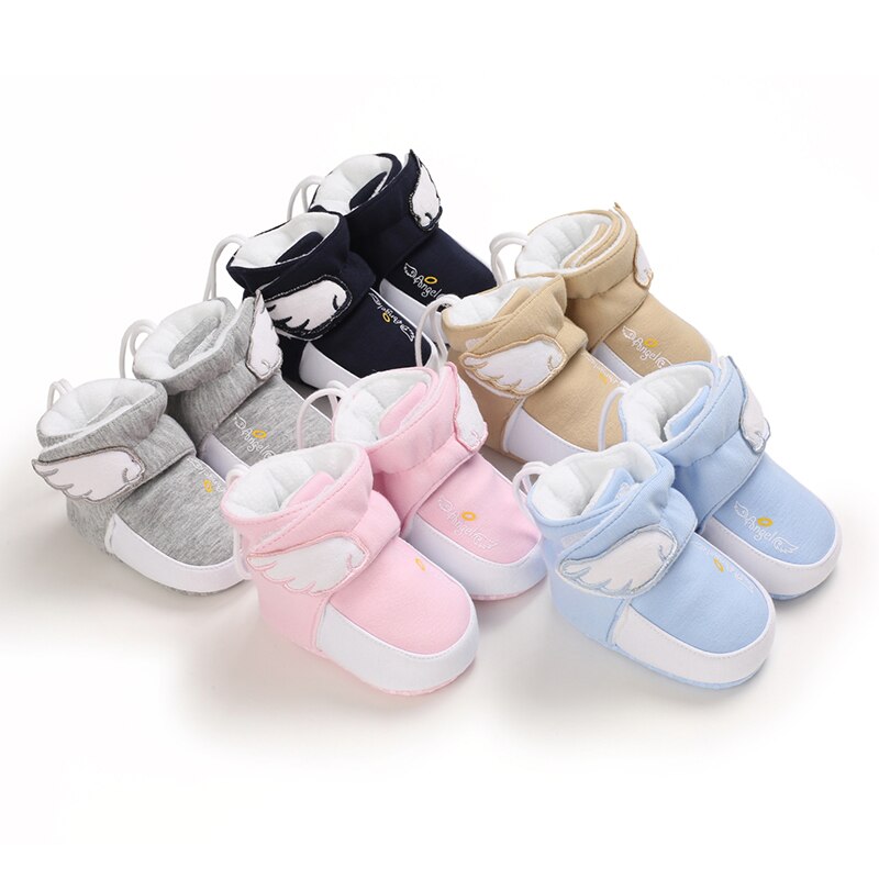Winter Snow Baby Boots Velcro Warm Velvet Wings Elastic Band Indoor Cotton Sole Baby Toddler Baby Shoes First Walker