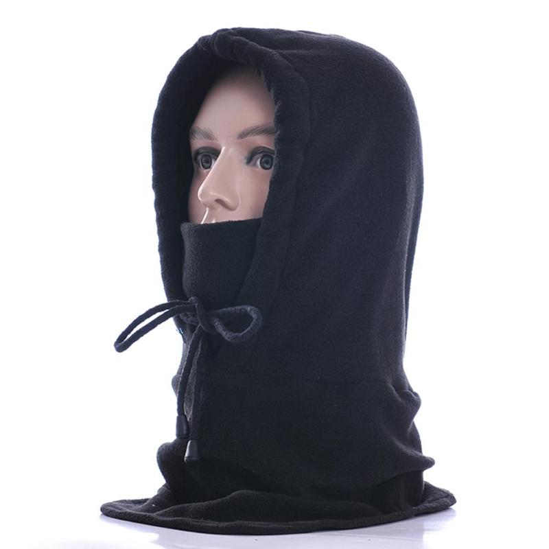 Thermal Fleece Balaclava Hat Hooded Neck Warmer Winter Sports Snowboard Face Mask For Men Bike Helmet Masked Cap: Black