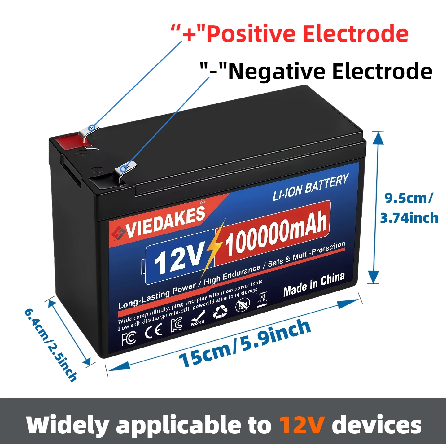 12V LiFePO4 Battery 100Ah Rechargeable lithium ion, A+ Cells for RV, Camping, Solar, Boat, sprayers, Portable Power.