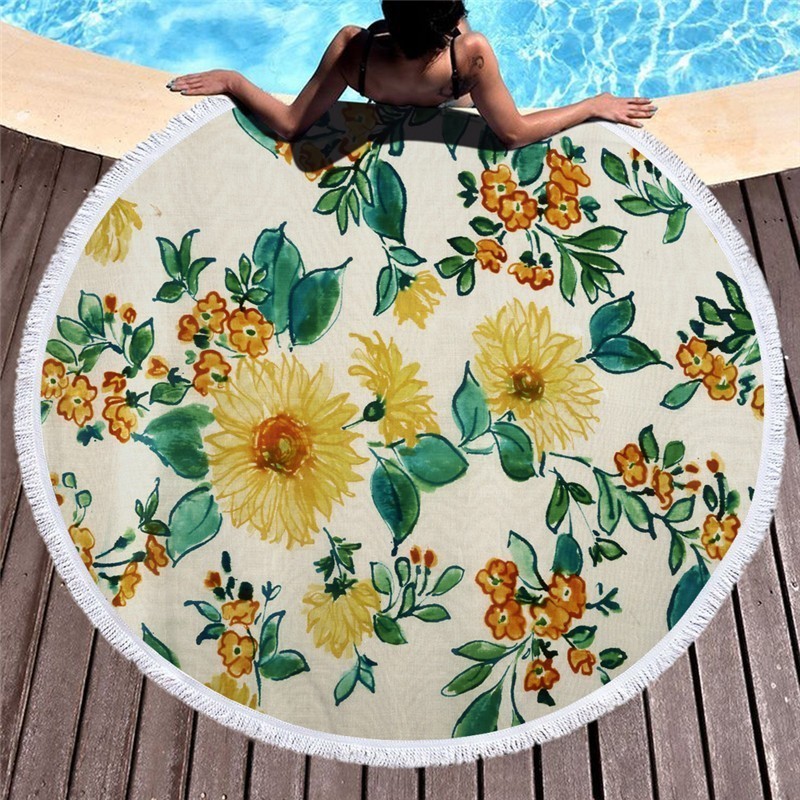 Sunflower Microfiber Round Beach Towel Thick Shower Bath Towels Circle Swim Mat With Tassel Toalla De Playa Serviette De Plage