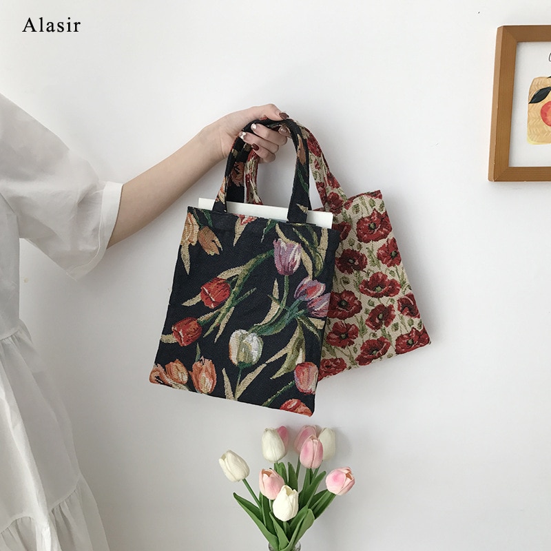 Alasir Retro Stijl Vintage Canvas Handtas Vrouwen Schoudertassen Japanse En Koreaanse Ins Student Bloemen Mini Casual Tassen
